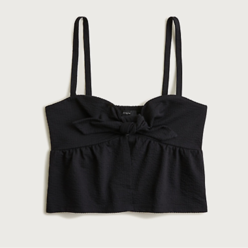 J CREW Black Seersucker Tie Front Top Cami Top
